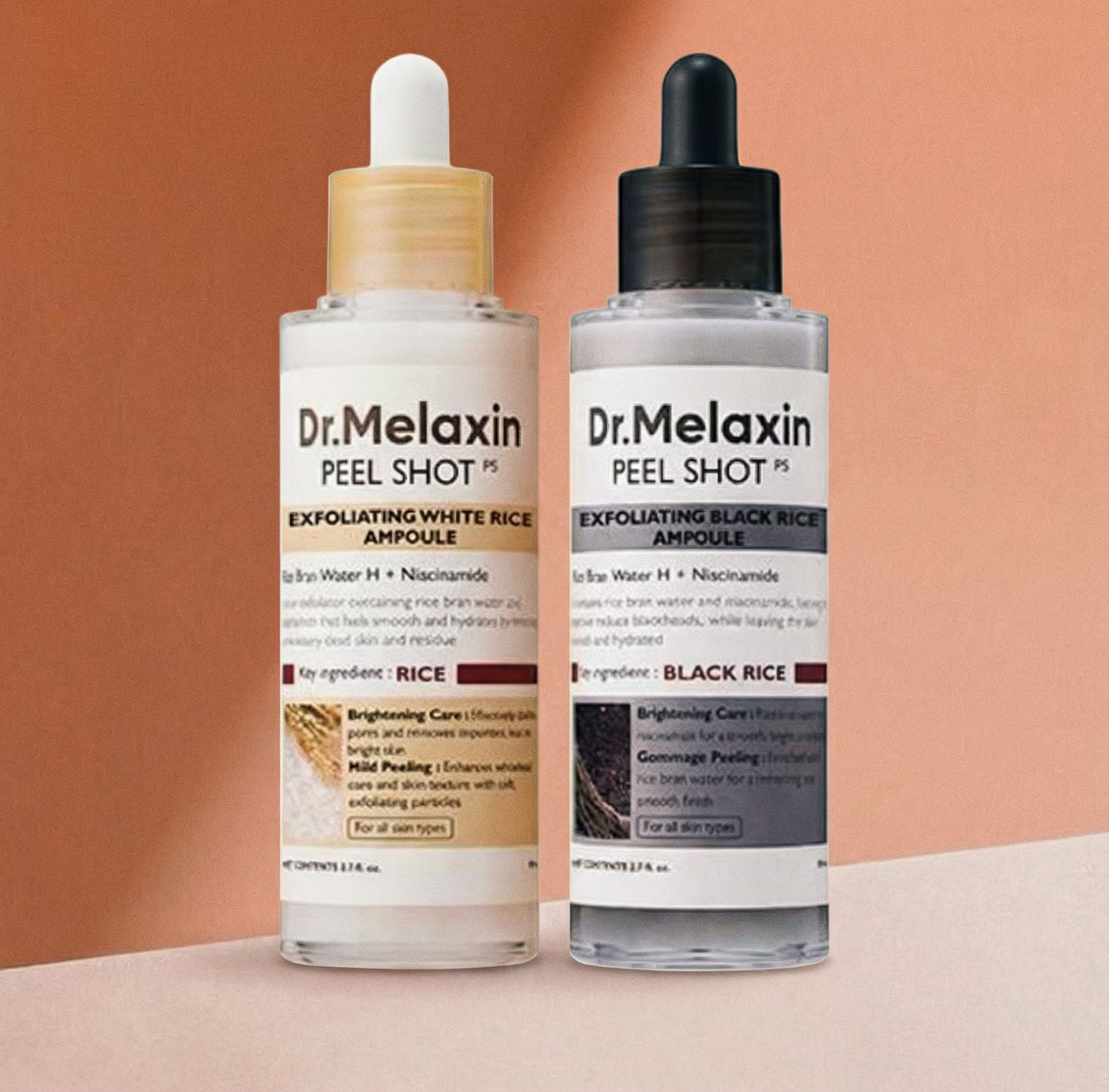 Dr. Melaxin Rice Peel Ampoule | Black Rice Enzyme | Soft Exfoliating Facial Body Scrub For Dead Skin | Korean Skincare Set (2-piece)