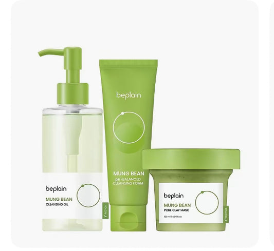Beplain Mung Bean | Korean Glass Skin Detox Recipe Trio Set  | Skin Repair |Cleanser Set (3-piece)